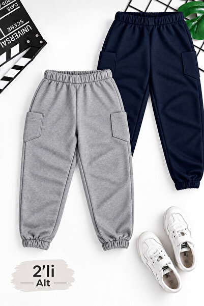 twins tailors Παιδικό παντελόνι φόρμας Unisex σε γκρι-μπλε απόχρωση, με ελαστ...