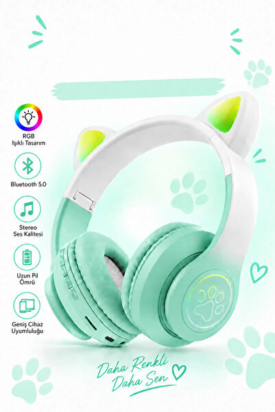 VOOKA Çocuk Bluetooth Kulaklık Kedi Kulaklık Pro 5.0 Akıllı Rgb Led Detaylı B...