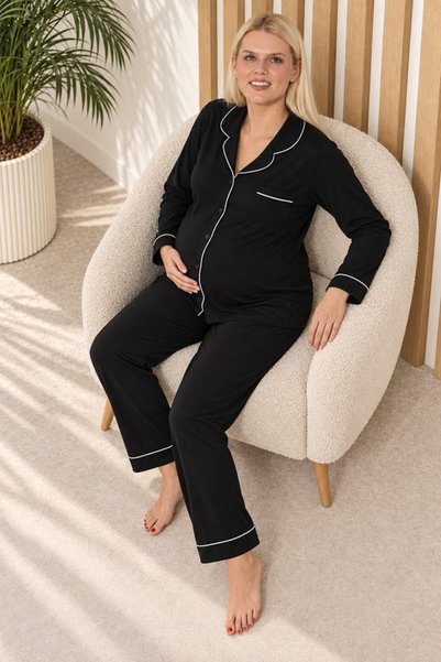LadyMina Pijama Pregnant and Maternity Black Lounge Two-Piece Pajama Set