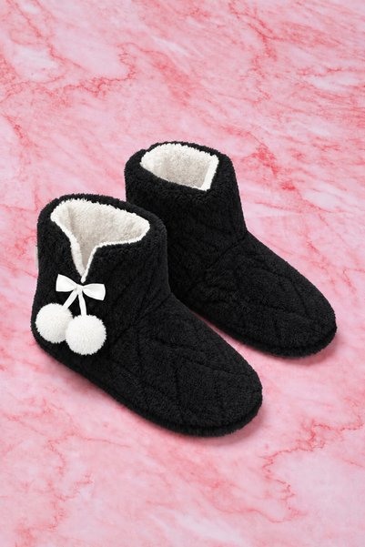 rs riva shoes Riva Shoes Women's Plush Home Boots with Pompom Bow and Soft Lining Winter Slippers Home Boots