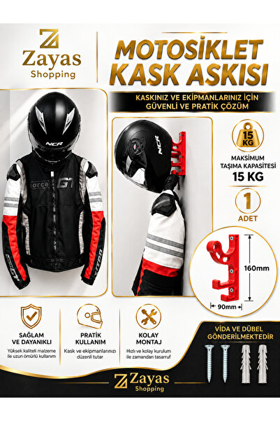 Zayas Shopping Suport roșu pentru cască de motocicletă, montabil pe perete, s...
