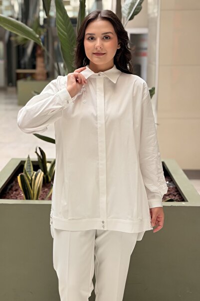 Mahal Crochet Knitwear Beaded Embroidered Poplin Shirt