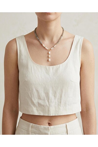 elinasaccessories Labradorite Pearl Y Necklace 45 cm Handmade Minimal Women's...