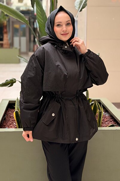 Ghisa Hooded Covers Stone Embroidered Zippered Coat