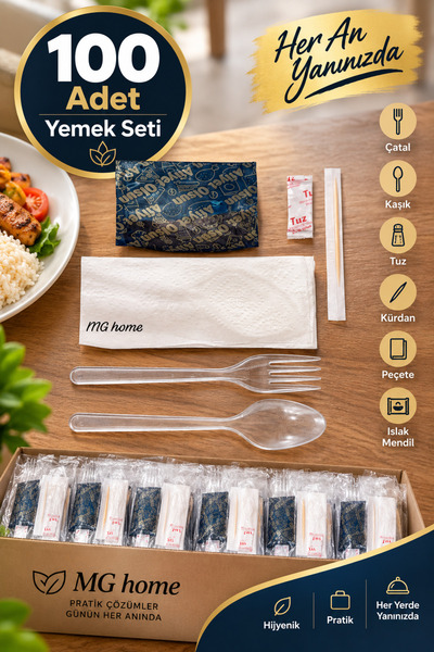VENON 100 Adet 💙 6.lı Yemek Seti 💙 Tekli Ambalajlı 💙 Kaşık Çatal Kürdan Pe...