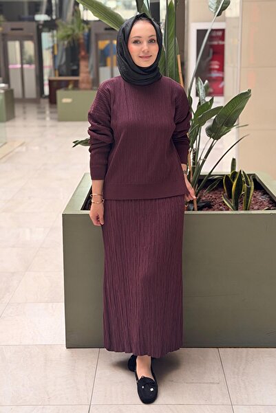 Nuss Kroşe Efektli Tunik Etek Merserize Takım