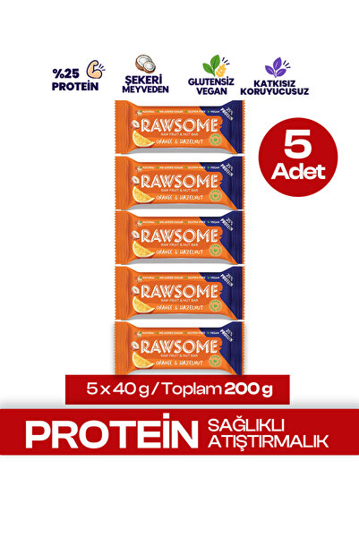 Rawsome Portakal Ve Fındıklı Glutensiz Ve Vegan Yüksek Proteinli Bar 40g X 5 ...