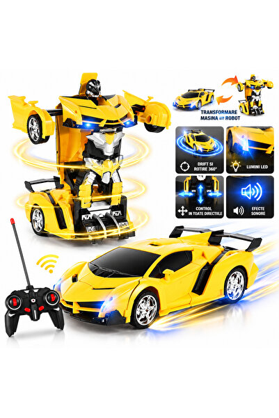LEAN Masinuta Robot transformabil 2în1 cu telecomandă pentru copii galben 6 ani+