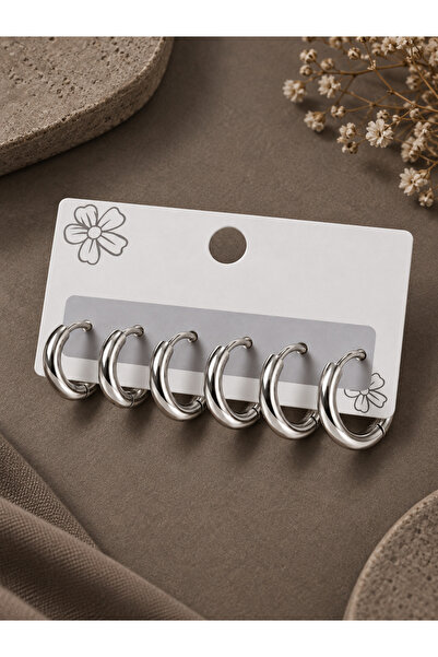 serelya 316L Steel Silver Color Hoop Women's Earring Set