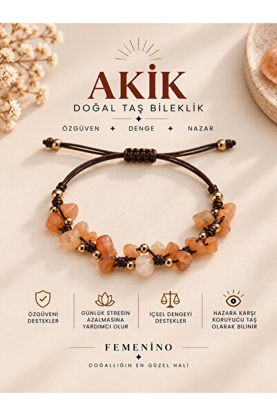 Femenino Akik (Güven, Denge, Koruma) – Gerçek AA Doğal Taş Rose Boncuklu Örme...