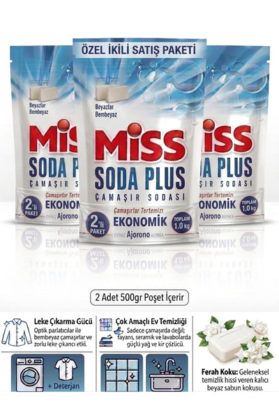 Miss Soda Plus Optik Etkili Beyaz Sabunlu El ve Matik Çamaşır Sodası 500 Gr ×...