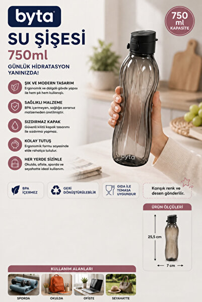 BYTA 750 ml Sızdırmaz Su Şişesi Matara BPA İçermez Ergonomik Tasarım Spor Oku...