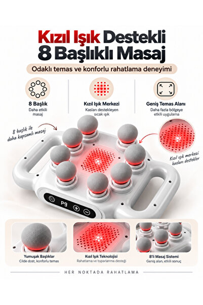 EN SİGA Şarjlı Kas Masaj Aleti 8 Başlıklı Dijital Ekranlı 15W Kademeli Hızlı