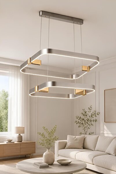 Elvora Home 2'li Modern (PREMİUM) 3 Renkli LEDli Sarkıt Avizesi Platin Salon ...