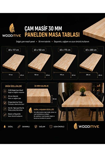 Wooditive Masa Tablası Arayanlara Masif Ahşap Çam Panel Vernikli 30 mm Kalınlık