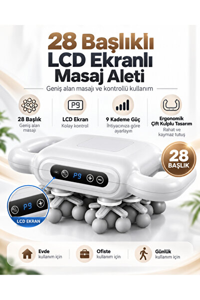 EN SİGA Lcd Ekranlı Şarjlı 28 Başlıklı Titreşimli Masaj Aleti Çok Noktalı Tüm...