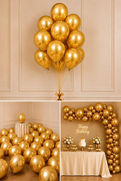 Parti dolabı Krom Balon Gold Altın Sarısı 10'lu Balon Parlak Aynalı
