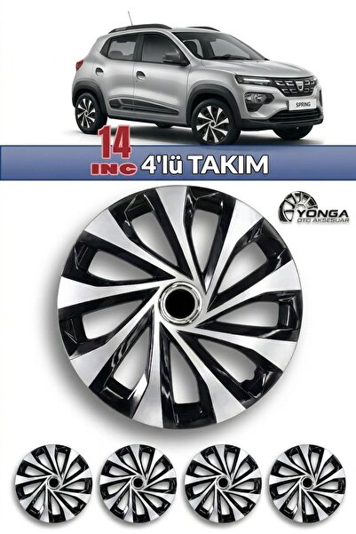 YONGA OTO AKSESUAR DACİA SPRİNG 14 İnç Jant Kapağı 4'lü Set Siyah Gümüş + 4 A...