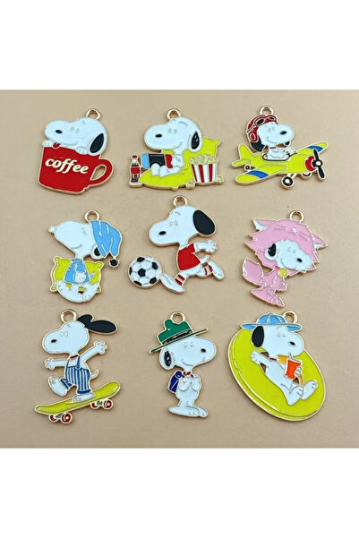 Choice Bandai 1 set 9Pcs Cute Snoopy Dog DIY Keychain Metal Handmade Alloy Ke...