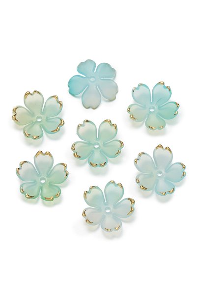 Choice Green blue 50pcs Cherry Blossoms Acrylic Beads Golden Brushed Patter P...