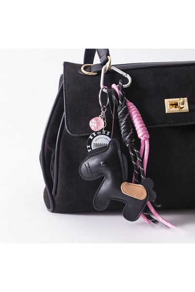 Choice black 1 Piece Leather Pony Keychain Braided Rope Backpack Pendant For ...