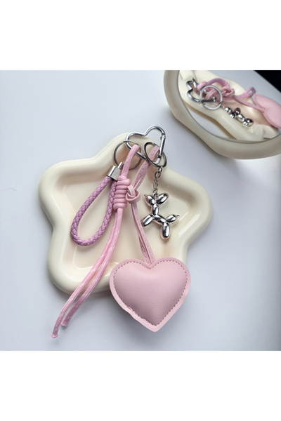choice2 pink Heart PU Leather Pendant Women Mini Cute Luxury Key Chain Fashio...