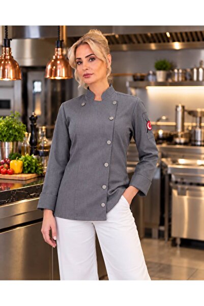 Das Uniform Yan Düğmeli Şef Gömlek Aşçı Kıyafeti Chef Aşçı Forması