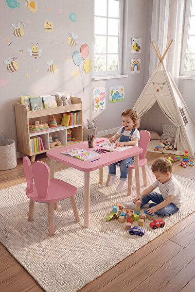 Bee Smart Ahşap Montessori Aktivite Masası Sandalyesi, Bunny Masa Sandalye