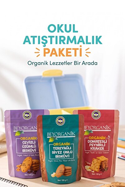 BEYORGANİK Organik Okul Atıştırmalık Paketi 3’lü (Bisküvi)