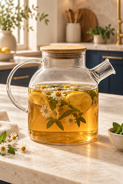 kıtchera home Isıya Dayanıklı Borosilikat Cam Demlik 1800 ml Paslanmaz Çelik ...