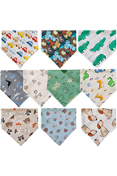 Baby Minik Triangle Scarf Combed Cotton Drool and Feeding Bib 10 Pieces