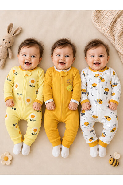 PonçiKids 3’lü Kız Bebek Tulum Seti | Yumuşacık Pamuklu Fermuarlı Uzun Kollu ...