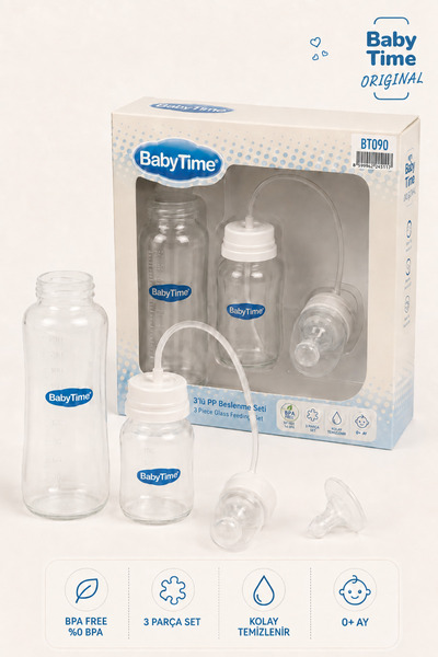 Babytime 3 Parça PP Biberon Seti – 150 ml ve 250 ml Hortumlu Bebek Beslenme S...