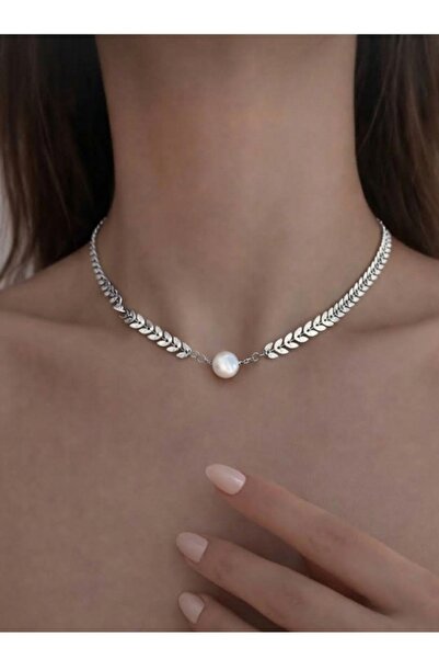 TakıConcept Ortası İncili Helen Vintage Zincirli Choker Kadın Kolye