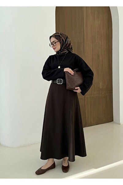 Lunsera Store تنورة دابيل بتفاصيل الفراشة - بني