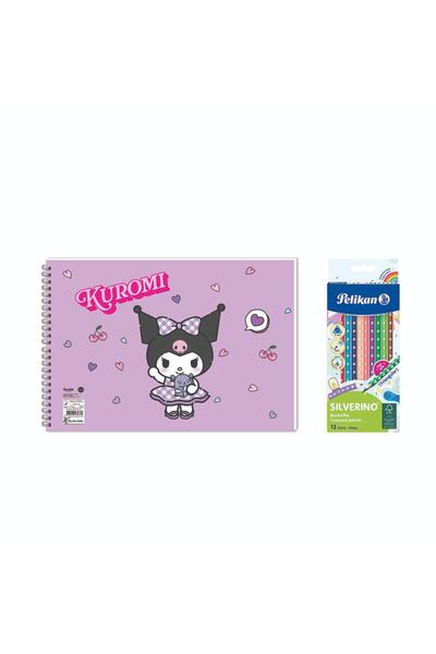 kuromi 17*25 15 Yp. Spiralli Resim Defteri - Pelikan 12li Silgili Kuru Boya 2...