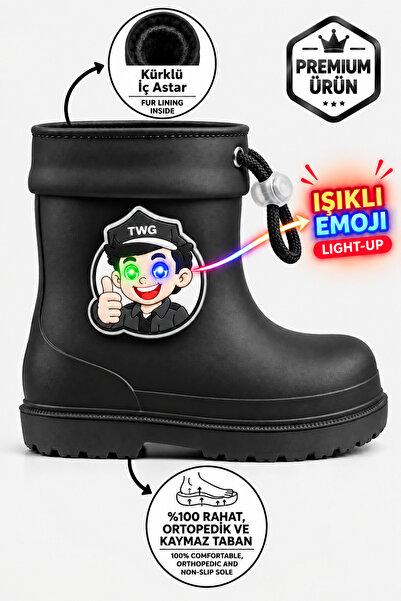 Ayakkabı Consept Kürklü Yağmur Kar Çocuk Bot Çizme Erkek Ortopedik Taban Işık...