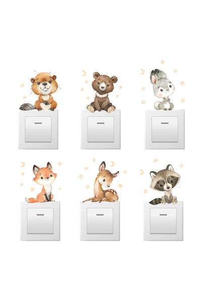 Choice BR-S015 6pcs Cartoon Fox Squirrel Rabbit Animal Switch Wall Stickers f...