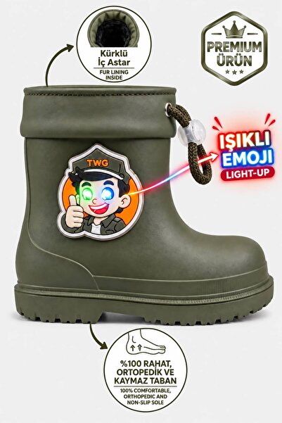 Ayakkabı Consept Kürklü Yağmur Kar Çocuk Bot Çizme Erkek Ortopedik Taban Işık...