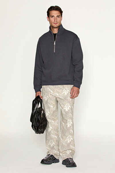 GRIMELANGE Ceremino Men's Half-Zip Gray Sweatshirt