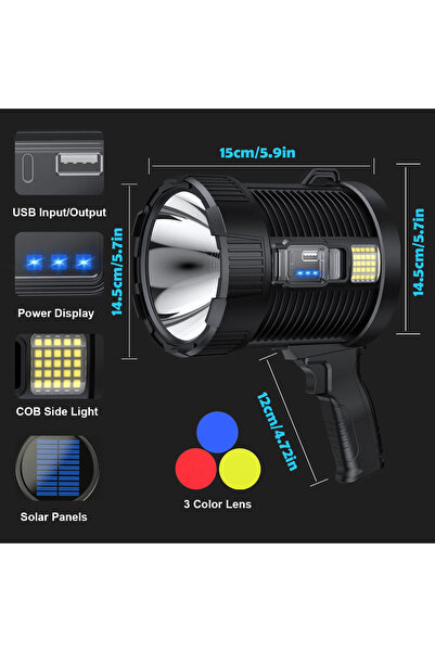 Choice black W5114 Large Rechargeable Spotlight 900000 Lumens Led Spot Lights...