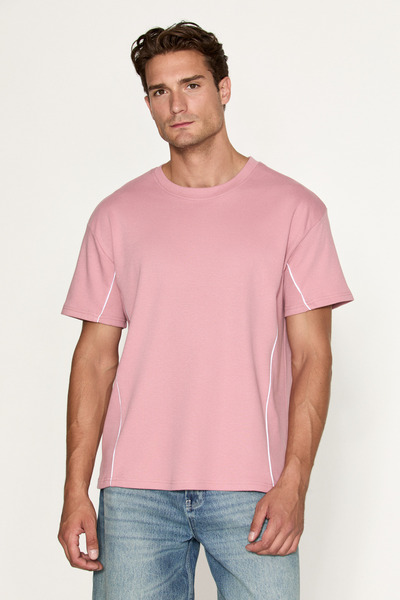 GRIMELANGE STUDIO Erkek Organik Pamuklu Biyeli Kısa Kollu Pembe T-Shirt