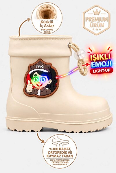 Ayakkabı Consept Kürklü Yağmur Kar Çocuk Bot Çizme Kız Ortopedik Taban Işıklı...