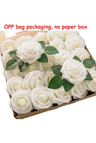 Choice WHITE 25pcs Artificial Flowers, Fake Flowers Roses W/stem For DIY Wedd...