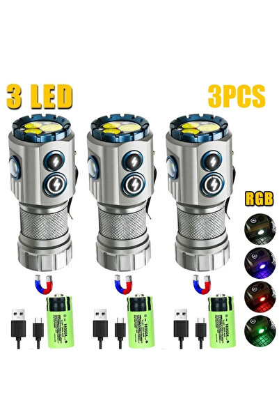 Choice RGB Flashlight 3pc Powerful 2000LM EDC Flashlight Type-c Rechargeable ...