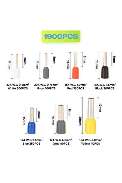 Choice3 VE 1900PCS KIT 22-7AWG 800/1200/1800/1900PCS Boxed Insulated Ferrules...