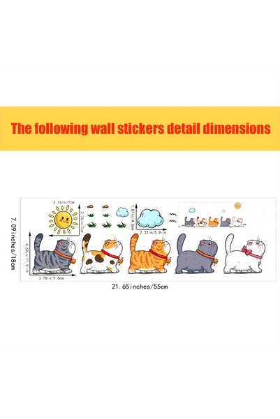 Choice 55x18CM QT-386 1Sheet Kitten Leisure Walking Wall Stickers for Living ...