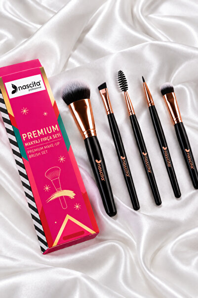 nascita Premium Makyaj Fırça Seti 5’li Yüz Göz Kaş ve Eyeliner Fırça Seti