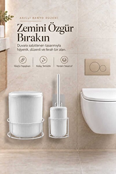 Okyanus Home Beyaz Eko Magic Askılı Yuvarlak Mina 2'li Wc Kova Ve Fırça Seti