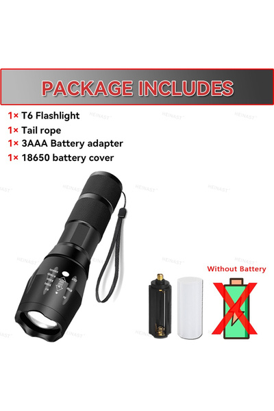 Heinast black T6 No Battery kit High Power T6 LED Flashlights Camping Torch 5...